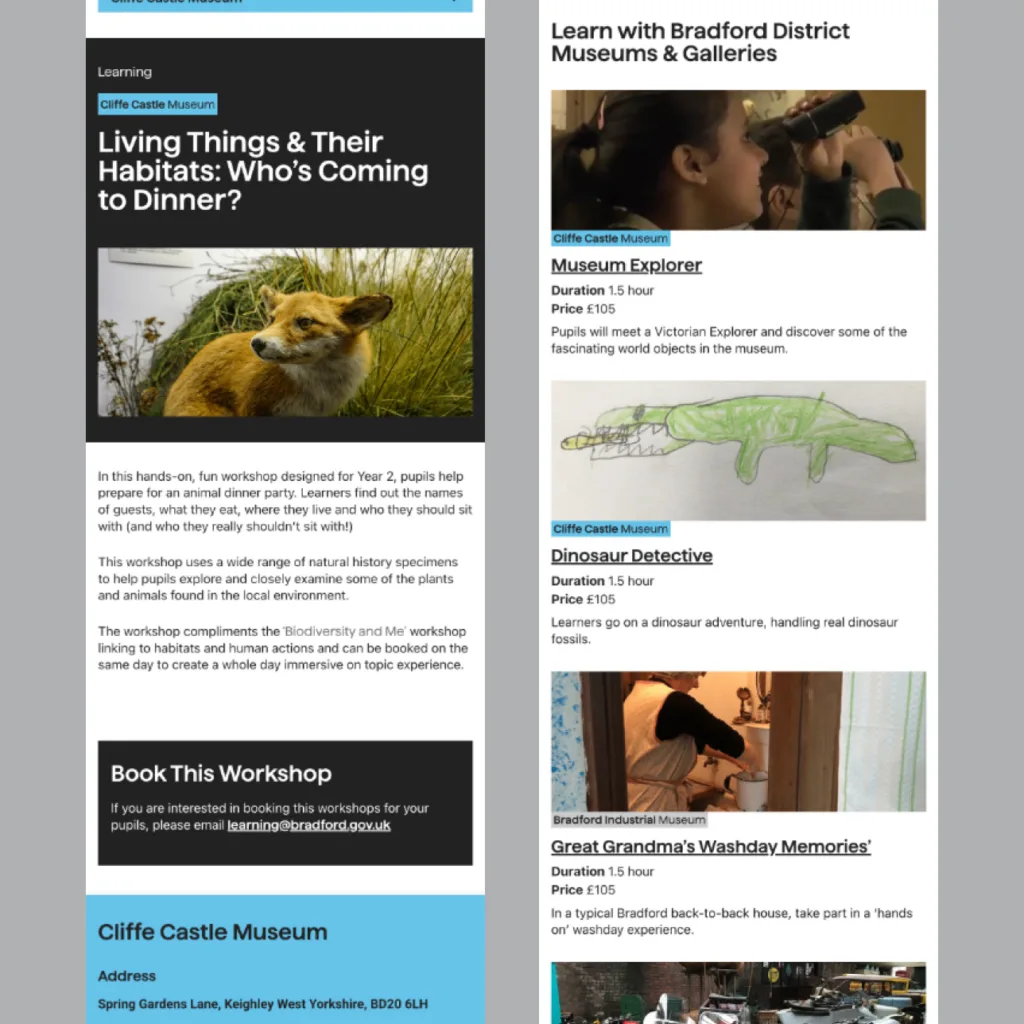 Bradford Museums and Galleries - Website at Mobile Screen Size